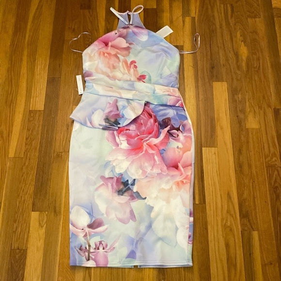 NWT Lipsy Women’s Pink and Purple Pastel Floral Printed Halter Dress Size 10 - Picture 1 of 9